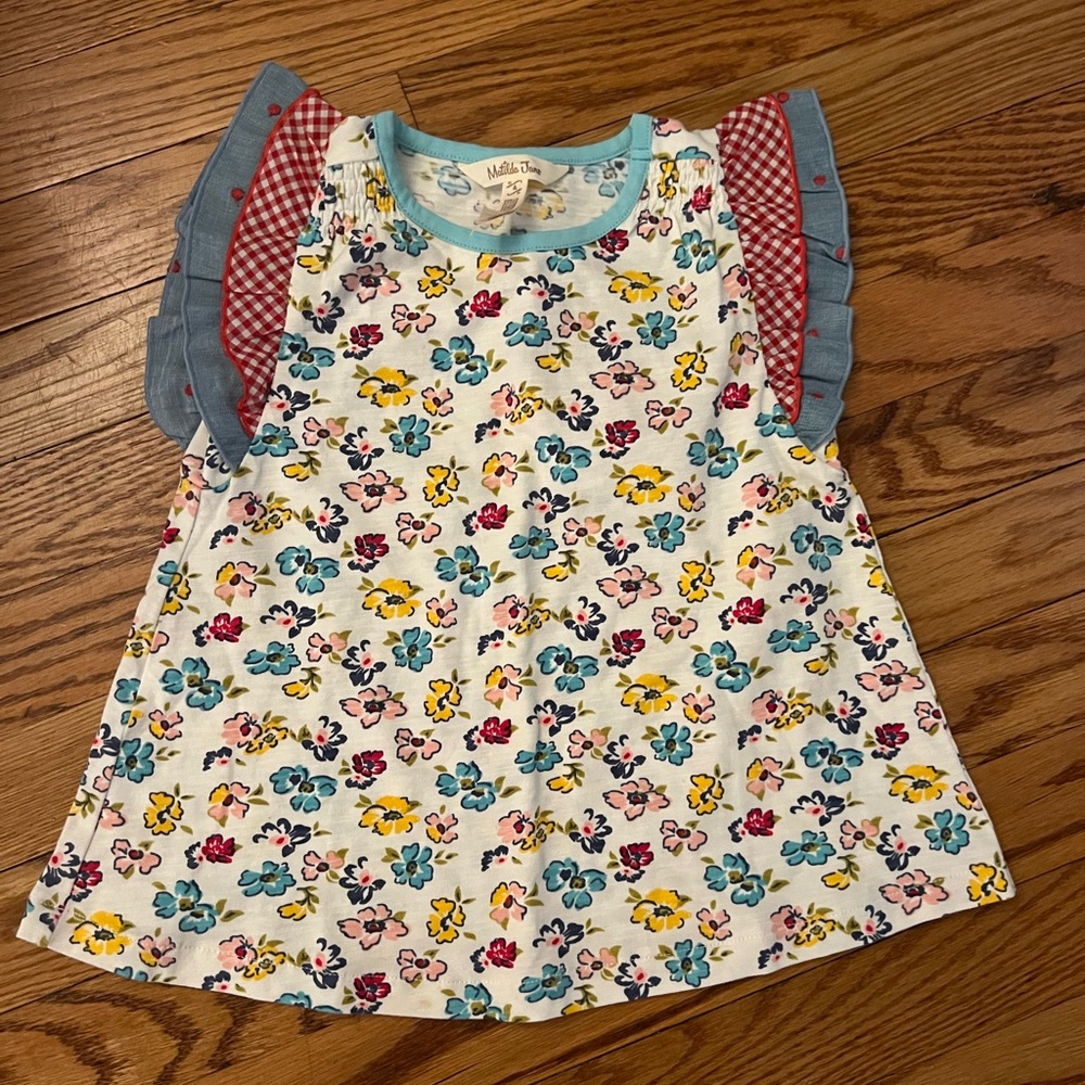 Matilda Jane Floral Top with Blue Trim